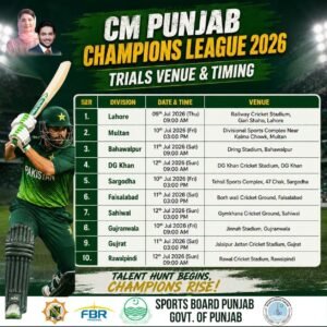 CM Punjab Championship Trials Scheduled for Rawalpindi Cricket Team