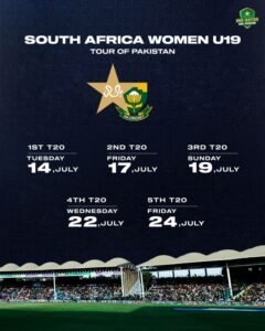 Pakistan-South Africa Women’s U19 T20 Series Set for July 14-24 in Karachi