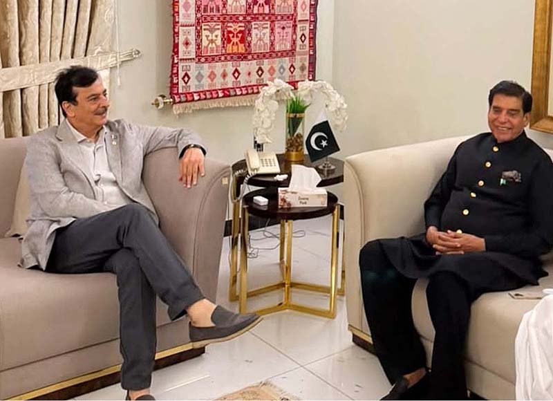 Chairman Senate Meets Former Prime Minister Raja Pervaiz Ashraf in Islamabad